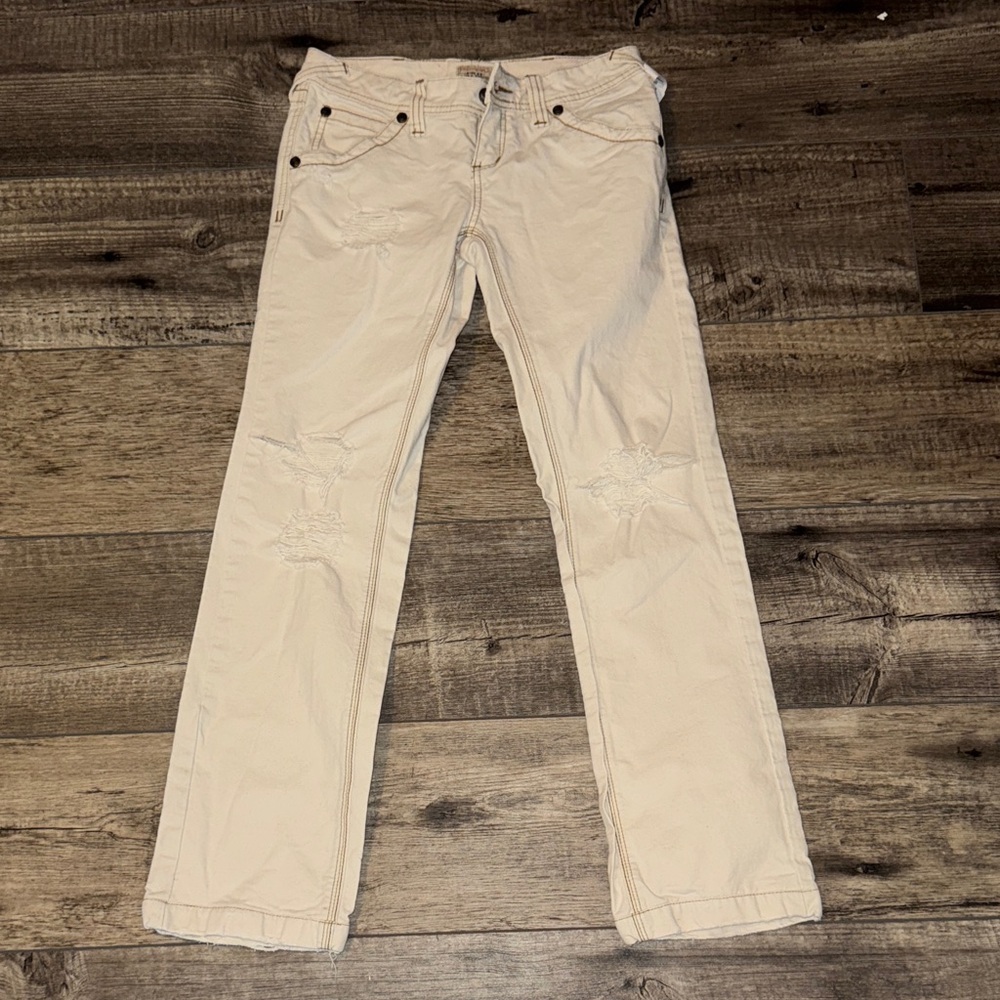 Free People Cream Distressed Pants